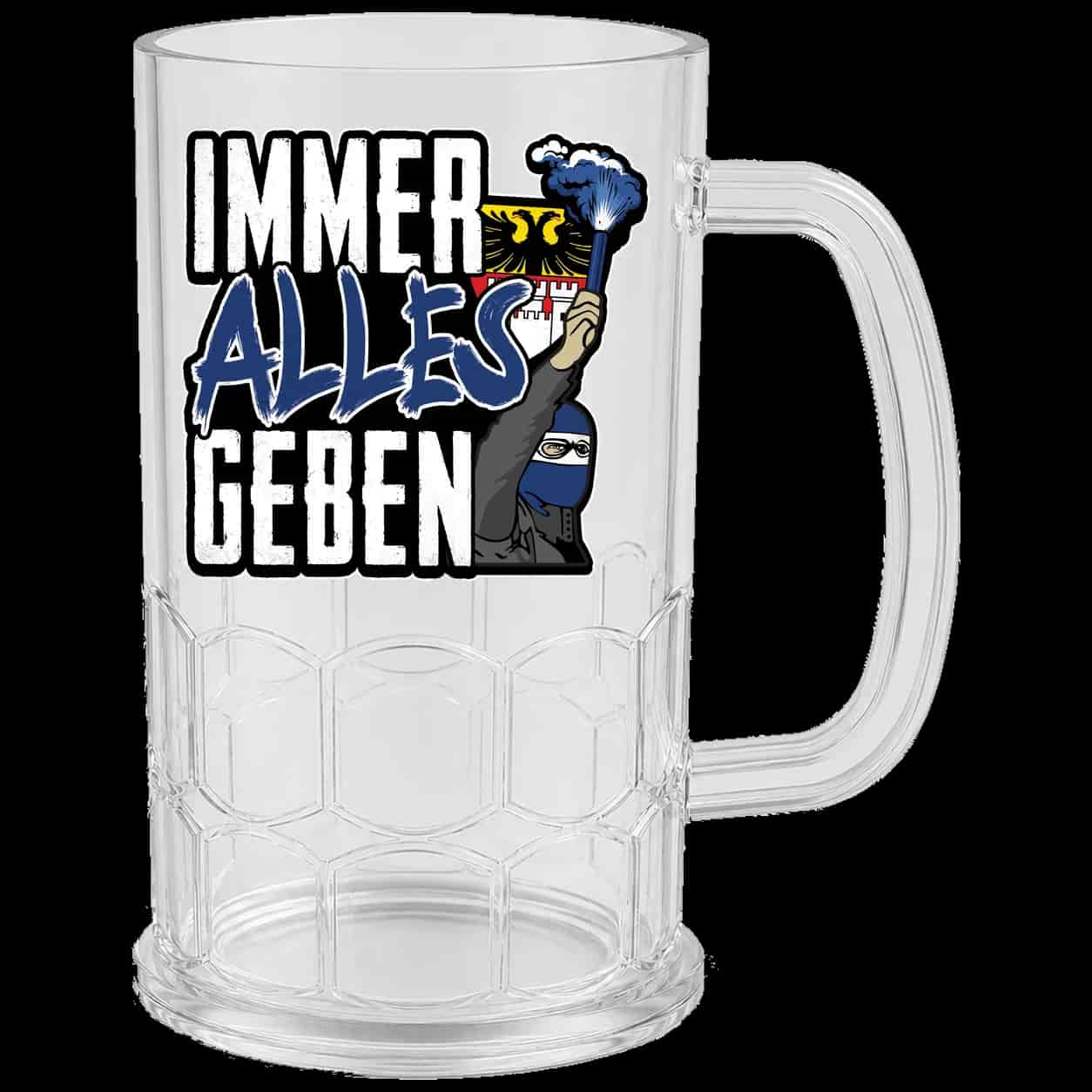 Immer alles geben Bierkrug